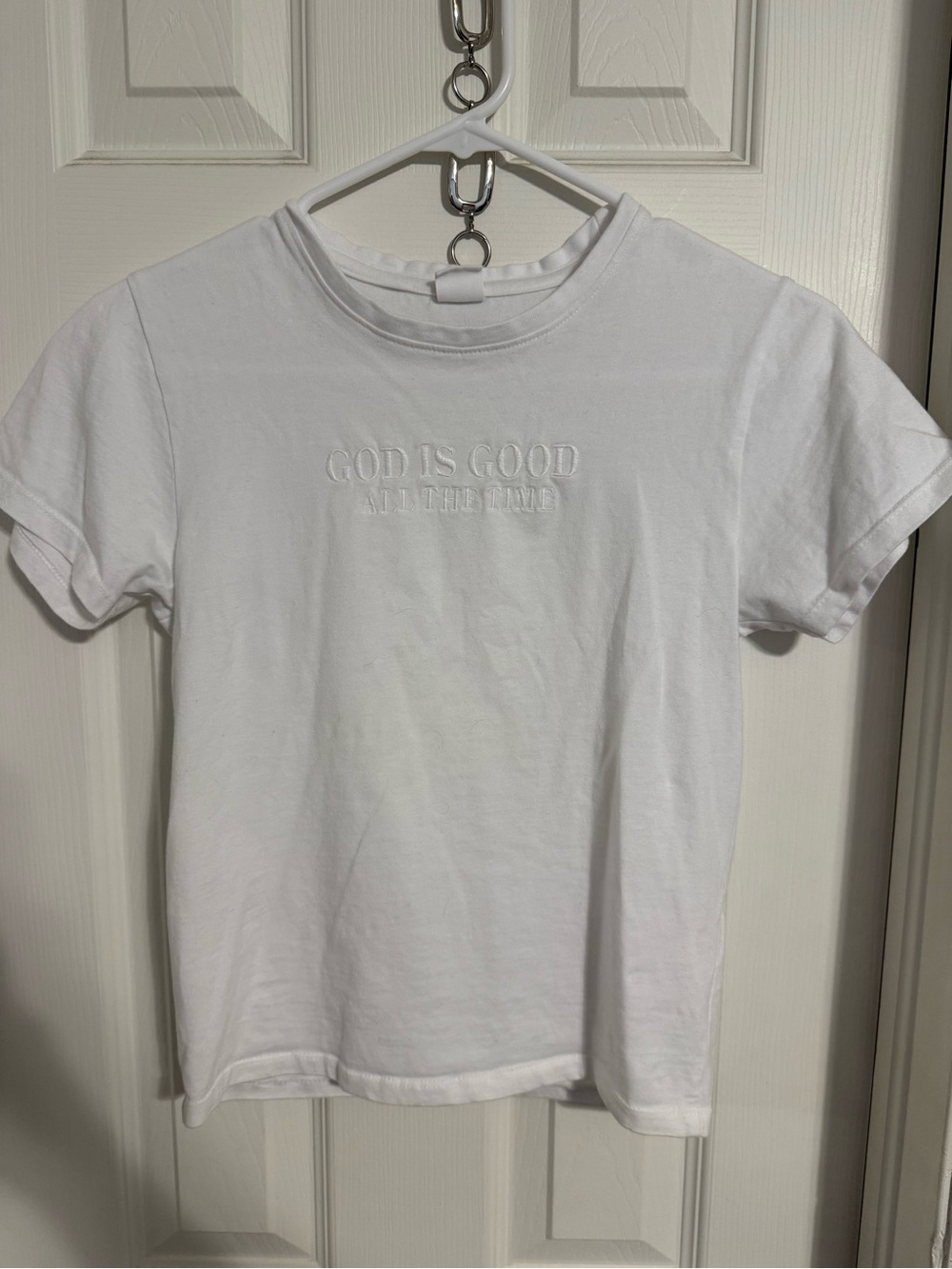 White Embroidered 'God Is Good' Tee